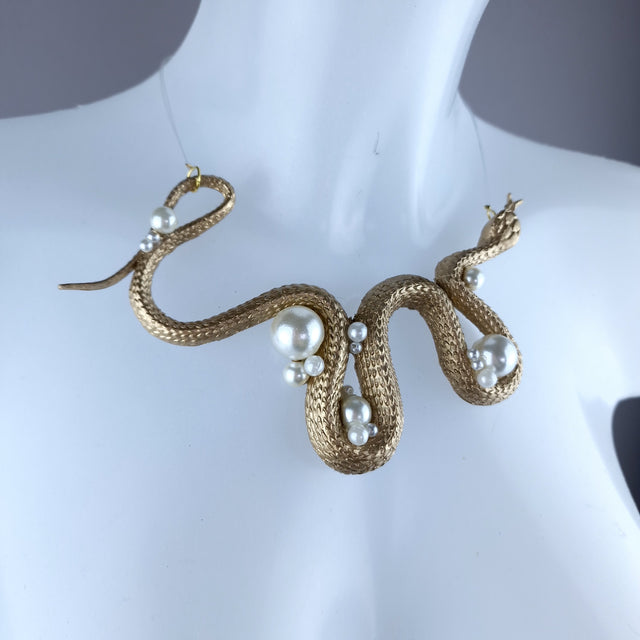 "Venom" Gold Snake & Pearls Necklace