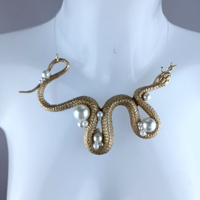"Venom" Gold Snake & Pearls Necklace