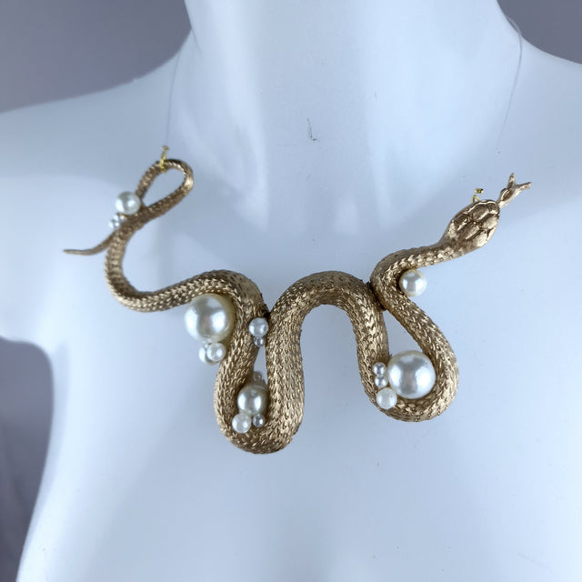 "Venom" Gold Snake & Pearls Necklace