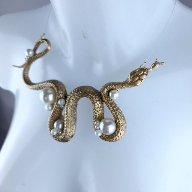 "Venom" Gold Snake & Pearls Necklace