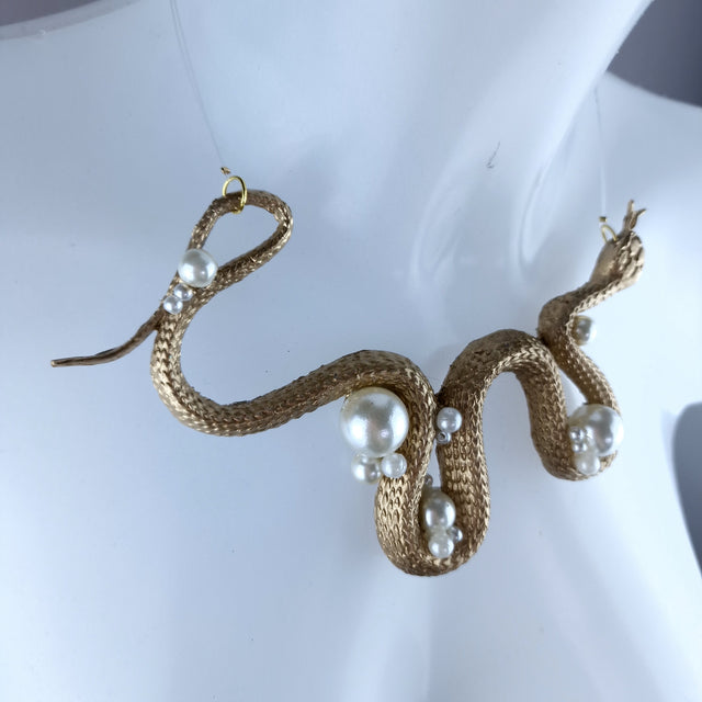 "Venom" Gold Snake & Pearls Necklace