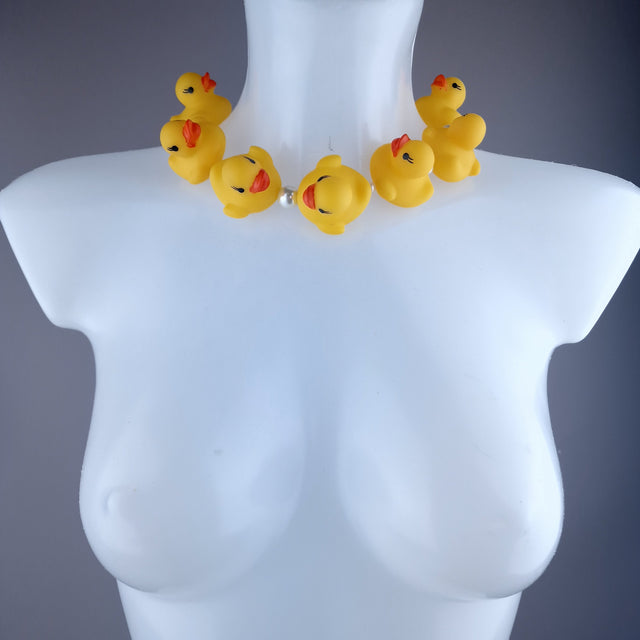 "Quack Quack" Yellow Bath Duck & Pearl Neckpiece