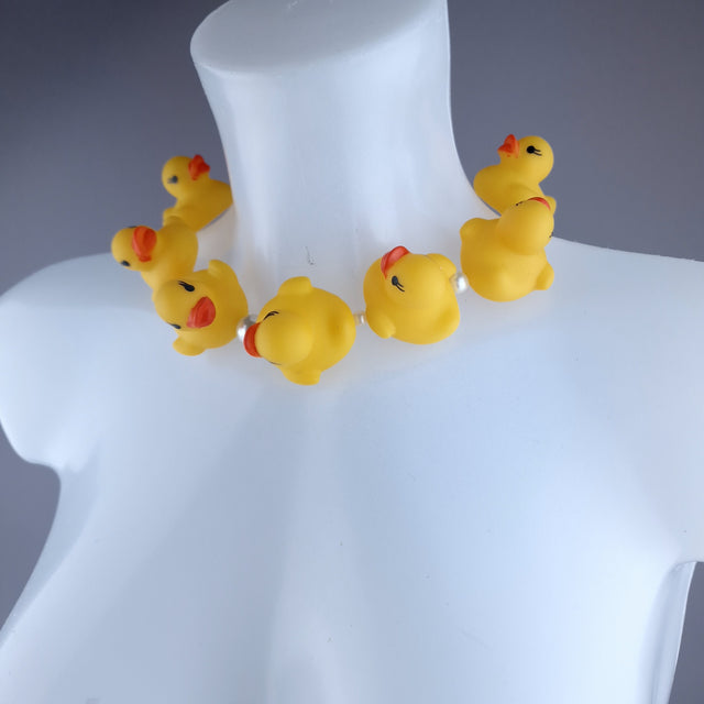 "Quack Quack" Yellow Bath Duck & Pearl Neckpiece