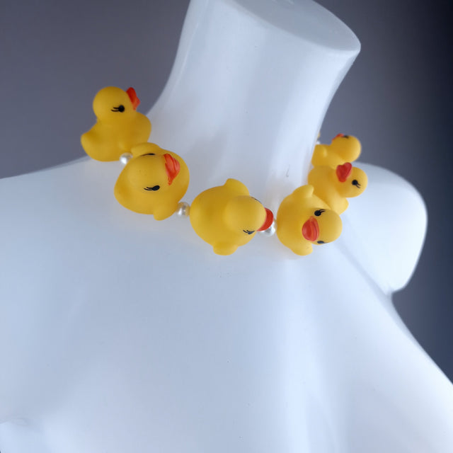 "Quack Quack" Yellow Bath Duck & Pearl Neckpiece