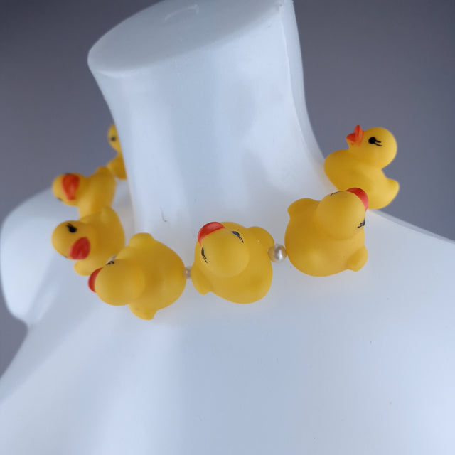 "Quack Quack" Yellow Bath Duck & Pearl Neckpiece