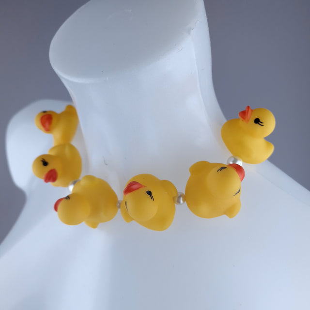 "Quack Quack" Yellow Bath Duck & Pearl Neckpiece