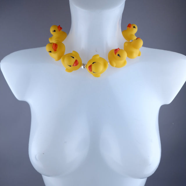 "Quack Quack" Yellow Bath Duck & Pearl Neckpiece