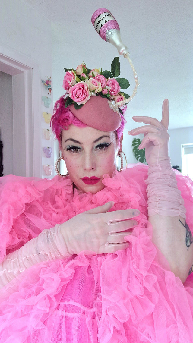 "Soiree" Pink Champagne, Roses & Pearls Fascinator Hat