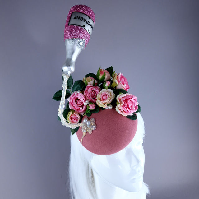"Soiree" Pink Champagne, Roses & Pearls Fascinator Hat