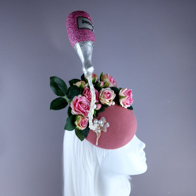"Soiree" Pink Champagne, Roses & Pearls Fascinator Hat