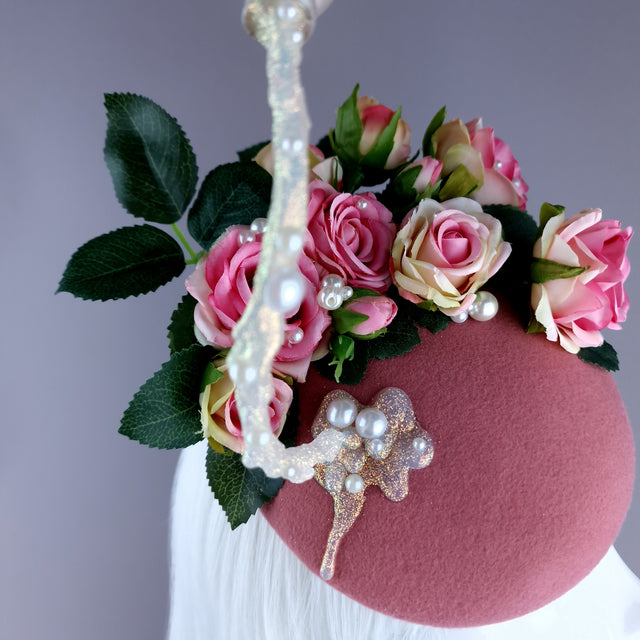 "Soiree" Pink Champagne, Roses & Pearls Fascinator Hat