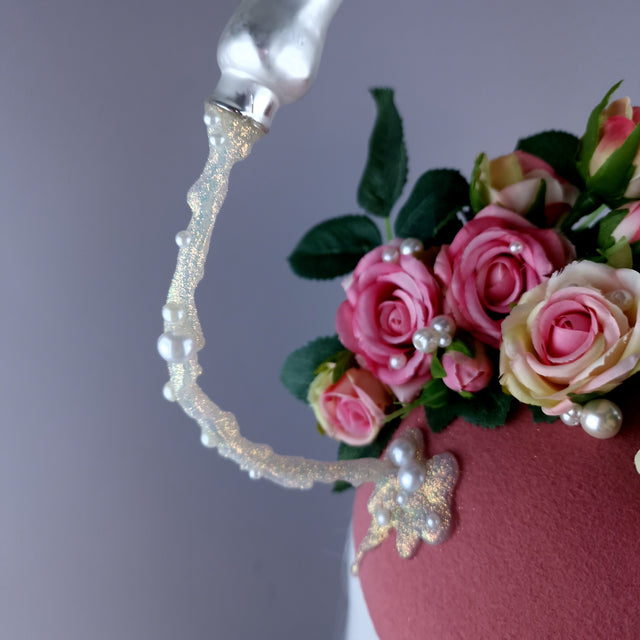 "Soiree" Pink Champagne, Roses & Pearls Fascinator Hat