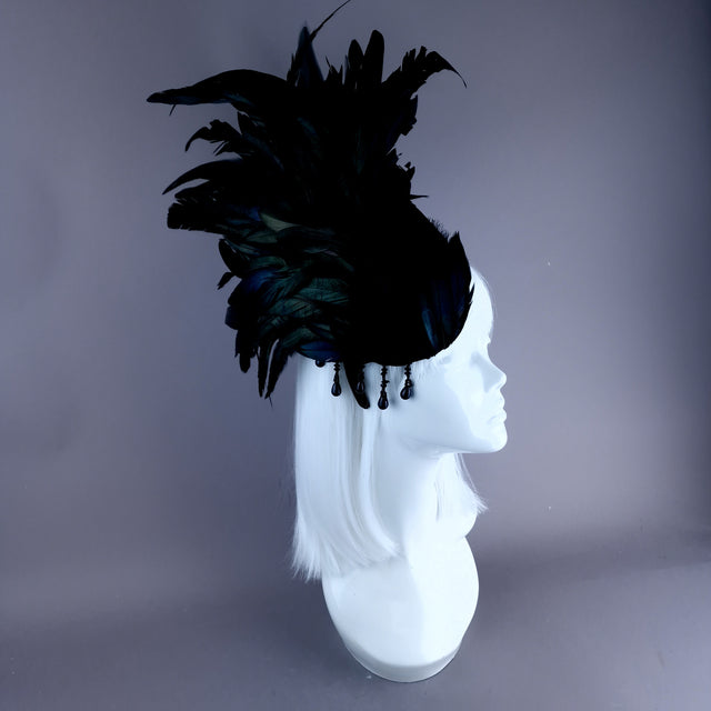 "Roo 2" Black Feather Headdress Fascinator Hat