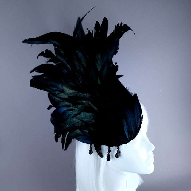 "Roo 2" Black Feather Headdress Fascinator Hat