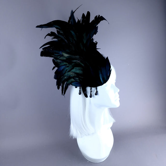 "Roo 2" Black Feather Headdress Fascinator Hat
