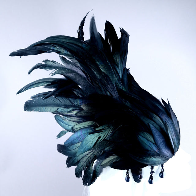 "Roo 2" Black Feather Headdress Fascinator Hat