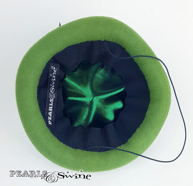 Opulent satin lined green apple fruit hat