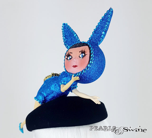 Blue Rabbit Doll Face Hat
