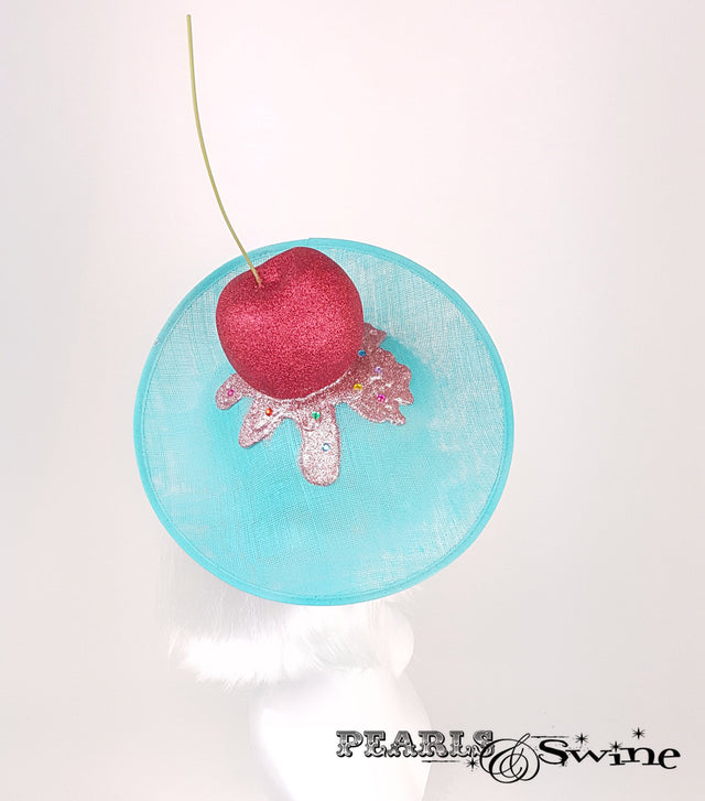 Giant Cherry Cupcake Glitter Hat, ladies day Royal Ascot