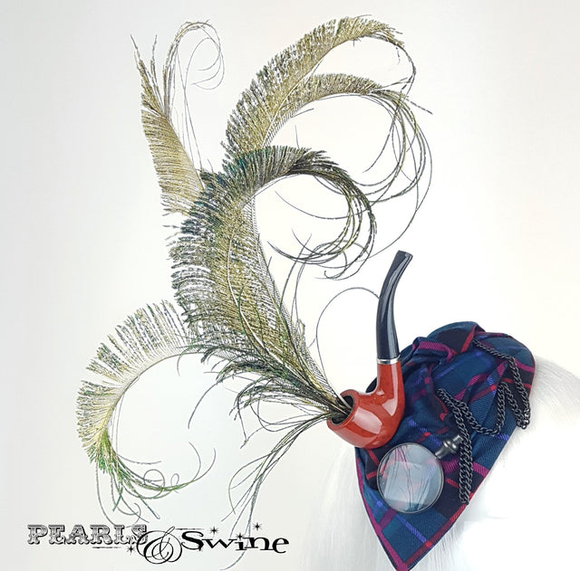 Scottish Tartan hat with monocle and pipe