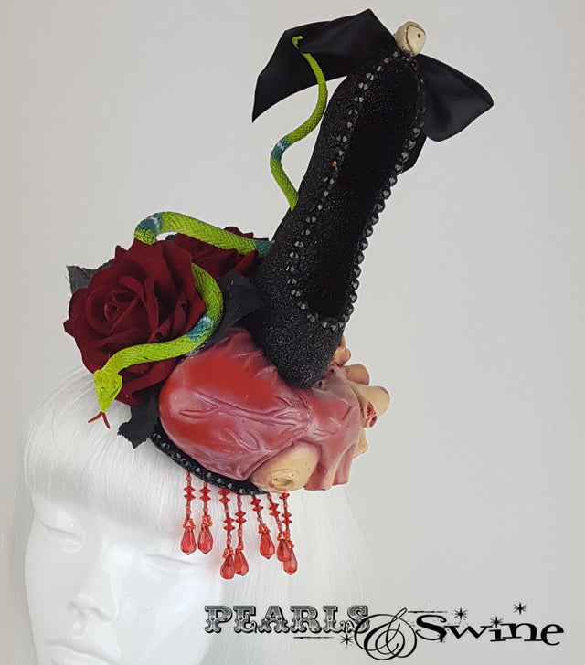 halloween goth fascinator anatomical heart high heel