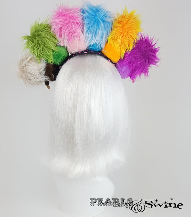 back of Fluffy Colourful Monster Headdress
