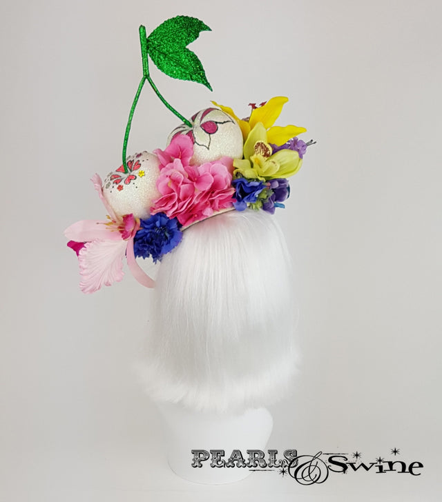 Giant Cherry Sugar Skull Hat, quirky hats for sale UK