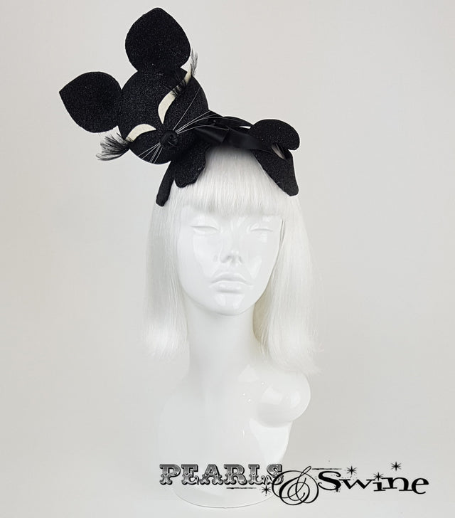 Black glitter sleeping cat vintage inspired hat