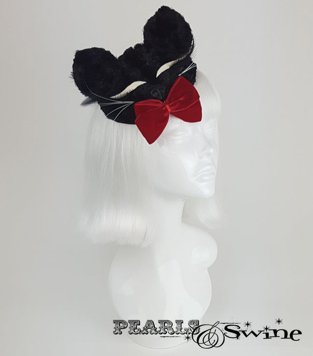 Black fluffy sleeping cat face hat for sale UK