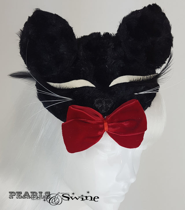 Black fluffy sleeping cat face crazy cat lady hat UK