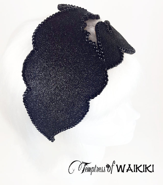 Black Glitter Vintage retro inspired Headpiece