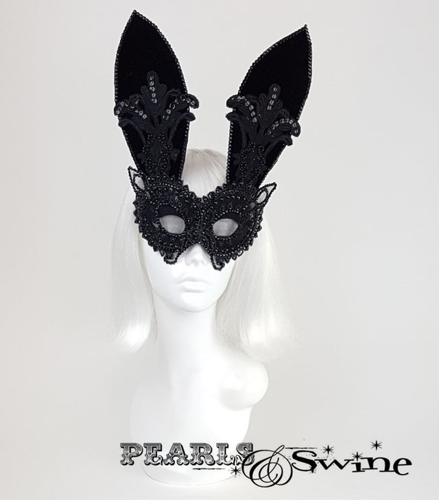Black Velvet & Lace Bunny Rabbit Mask "Eyes Wide Shut"
