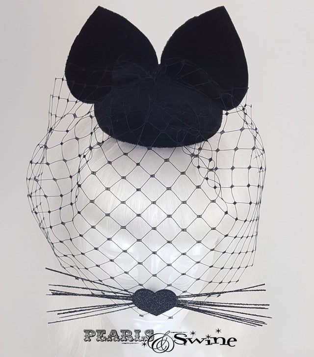 Black velvet cat ear veil fascinator for sale Uk