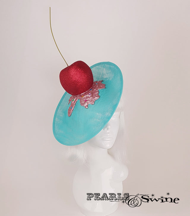 Giant Cherry Cupcake Glitter surreal cake Hat