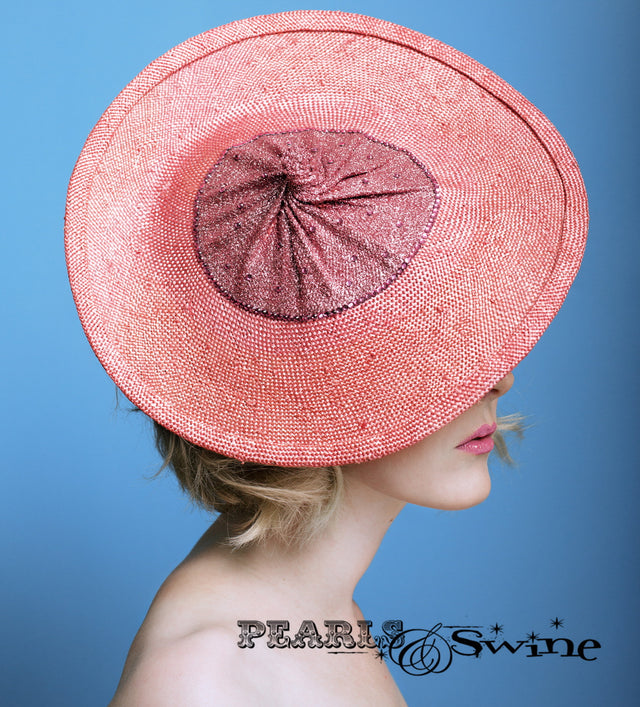 Pink Straw Glitter crystal Boob Hat, macmillan cancer UK