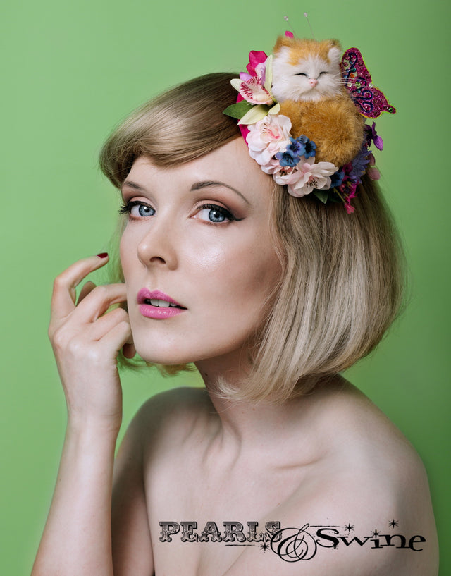 Sleeping Kitten Butterfly Flower Hat "Catterfly"