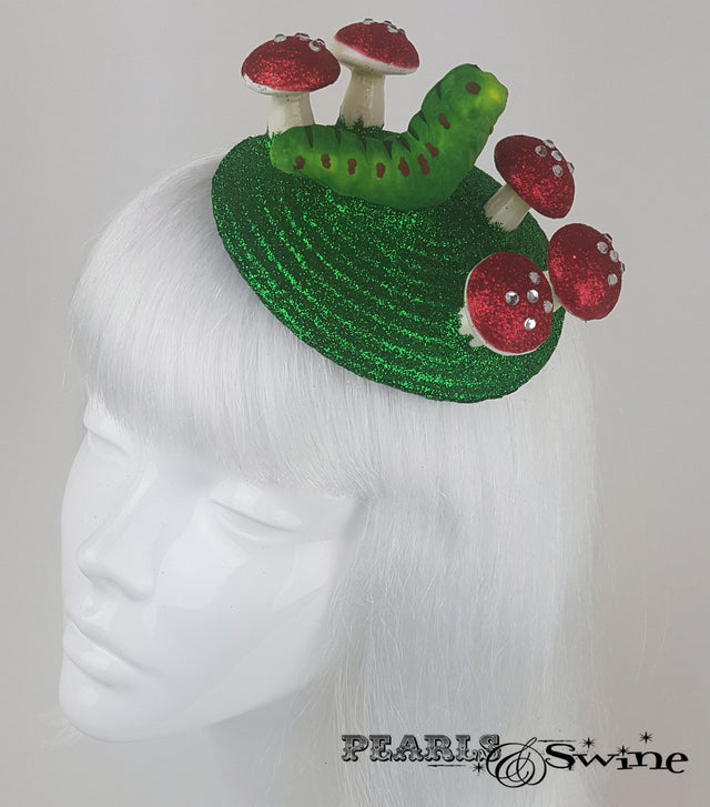 caterpillar & mushroom surreal fascinator for sale UK