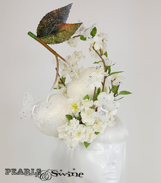 giant cherries flower white bridal headpiece