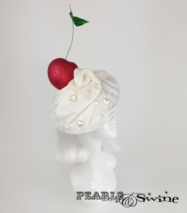 Giant Cherry & Cream Hat, quirky headpieces for sale UK