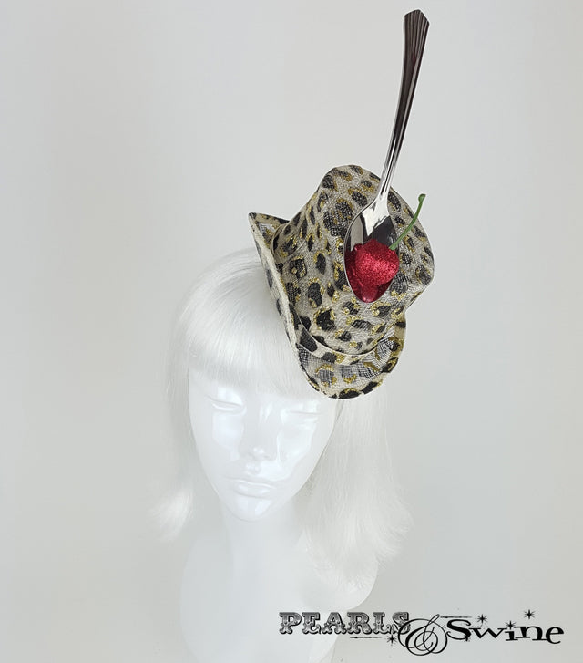 Leopard print glitter cherry mini hat UK