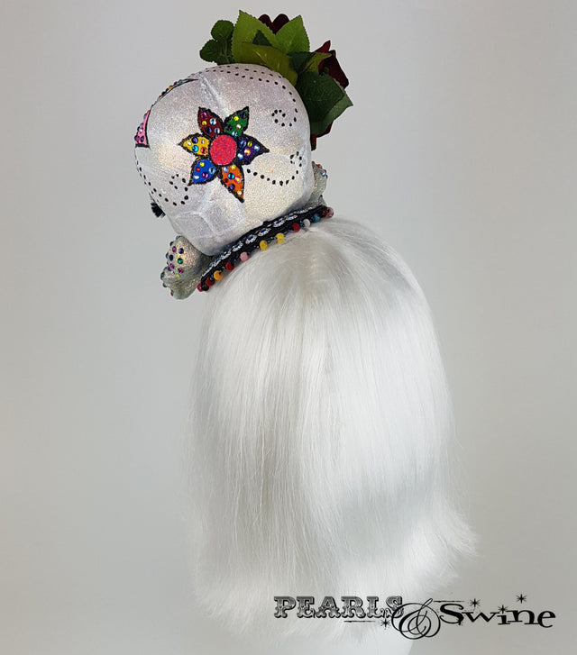 back of Day of the Dead Sugar Skull Fascinator