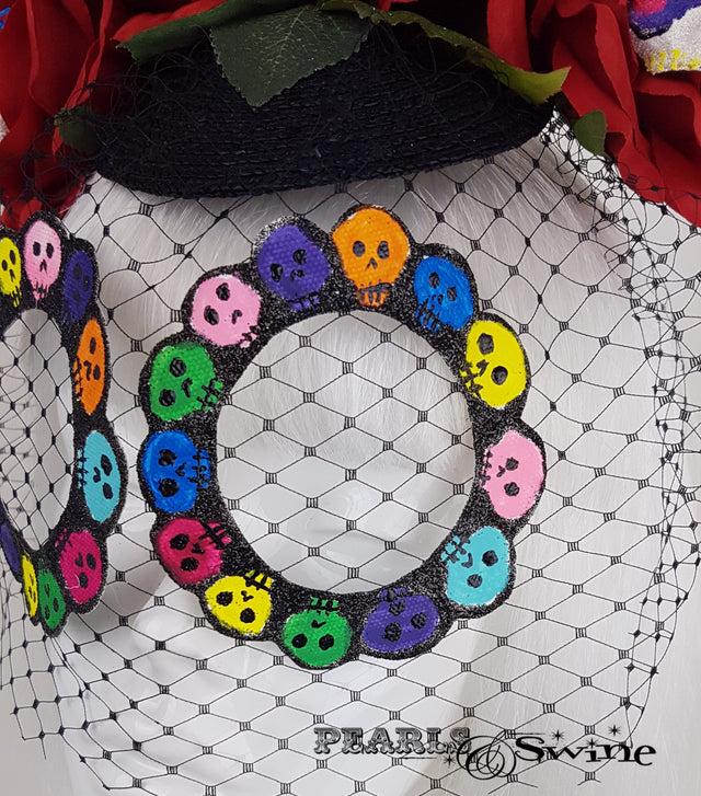 Sugar Skull Veiled Headdress, Day of the dead hats UK