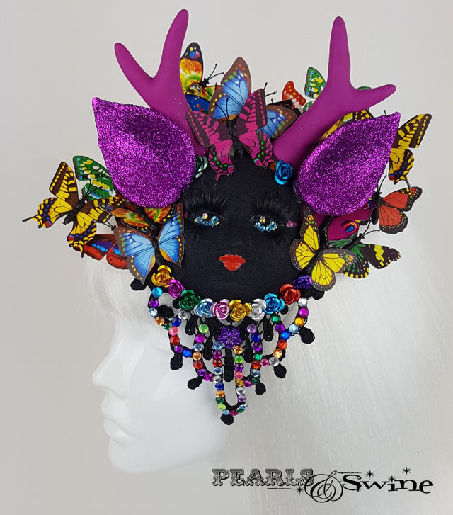 doll face fascinator butterfly wearable art UK