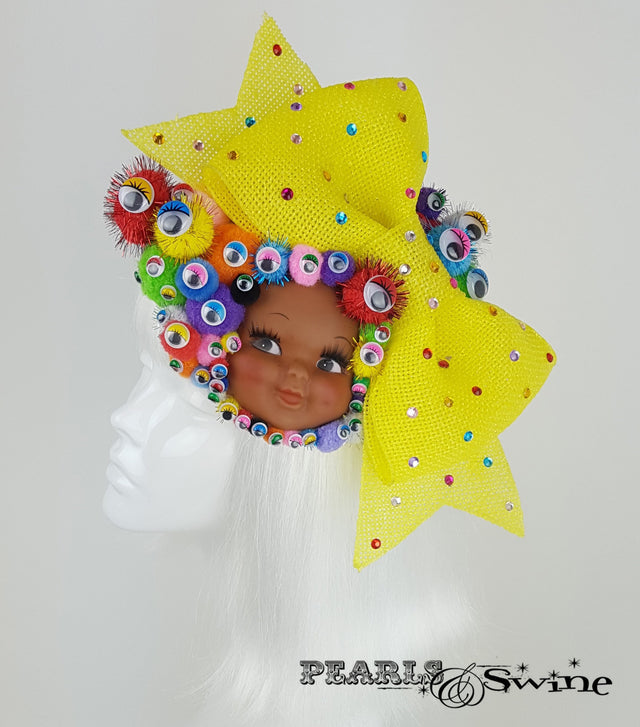 bow pom pom wiggly eye doll face hat UK