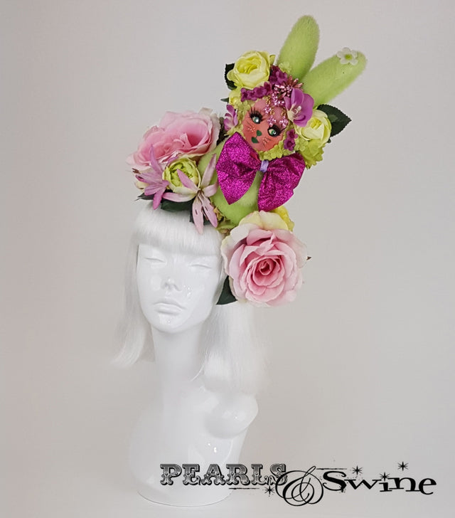 Quirky Bunny & Flower Hat, surreal hats for sale UK