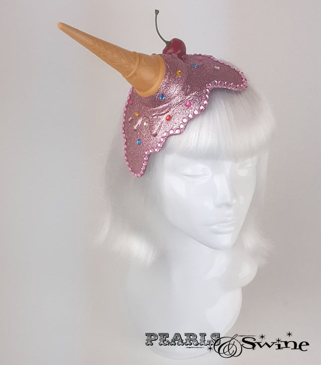 surreal dropped pink glitter ice cream fascinator