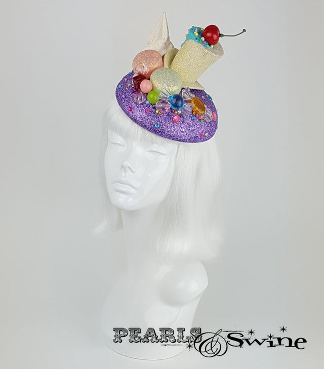 Glitter Cake Candy Hat, Royal Ascot wedding fascinator