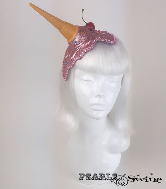 Dropped pink glitter ice cream hat