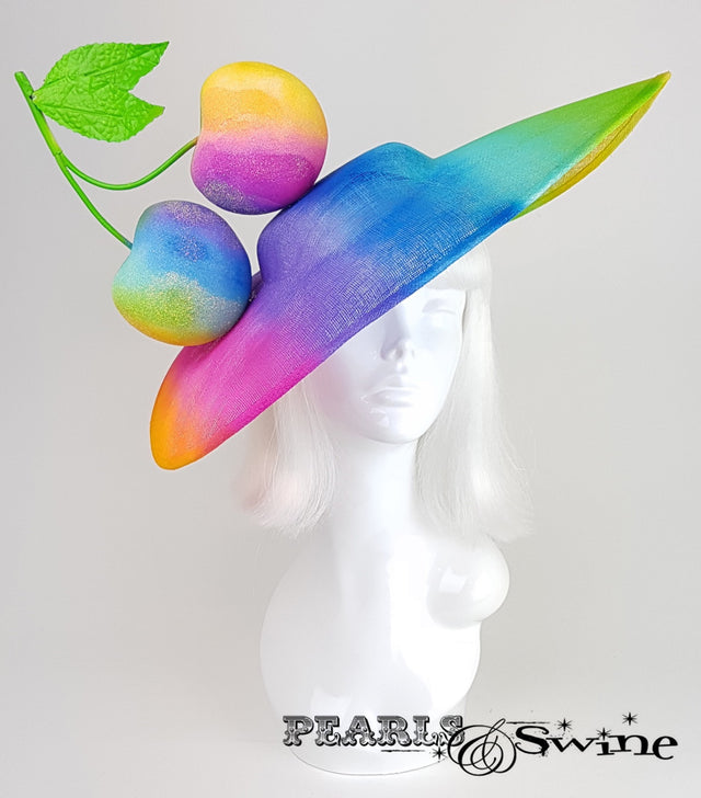 Giant Cherry Rainbow Ascot Hat "Fierté"