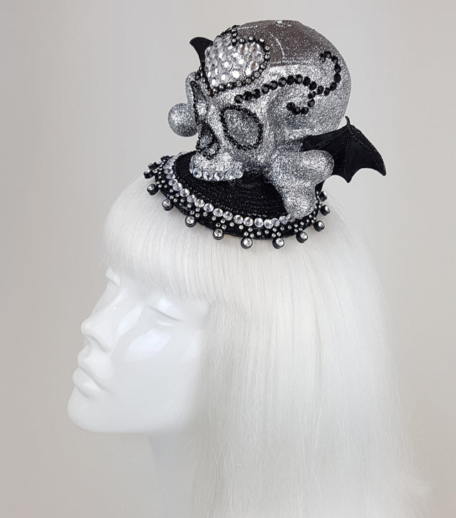 Glitter bat skull goth hat headpiece UK